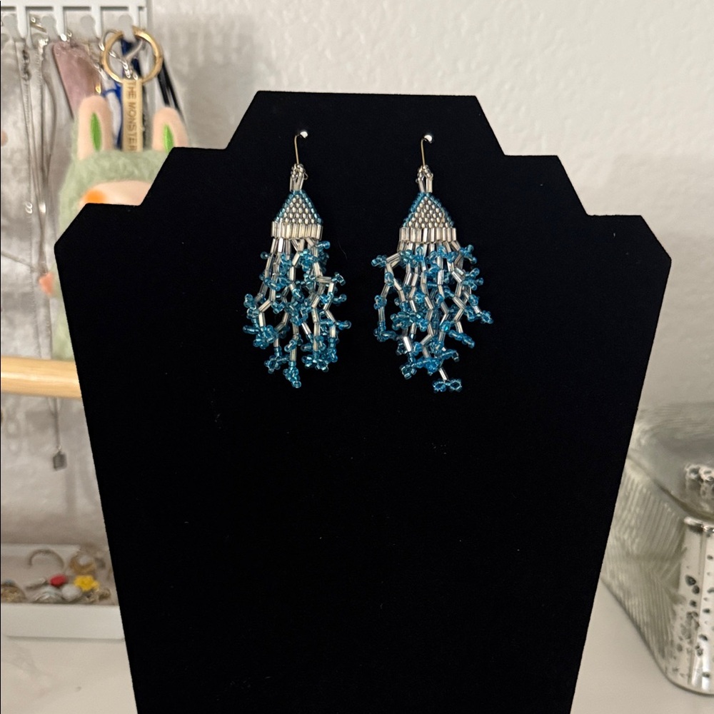 Elegant Blue Beaded Earrings